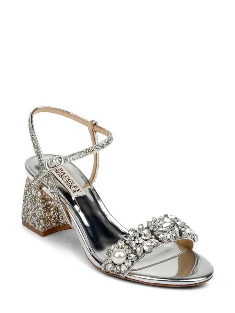 Badgley Mischka Silver Embellished Block Heel Sandal Size EU 41